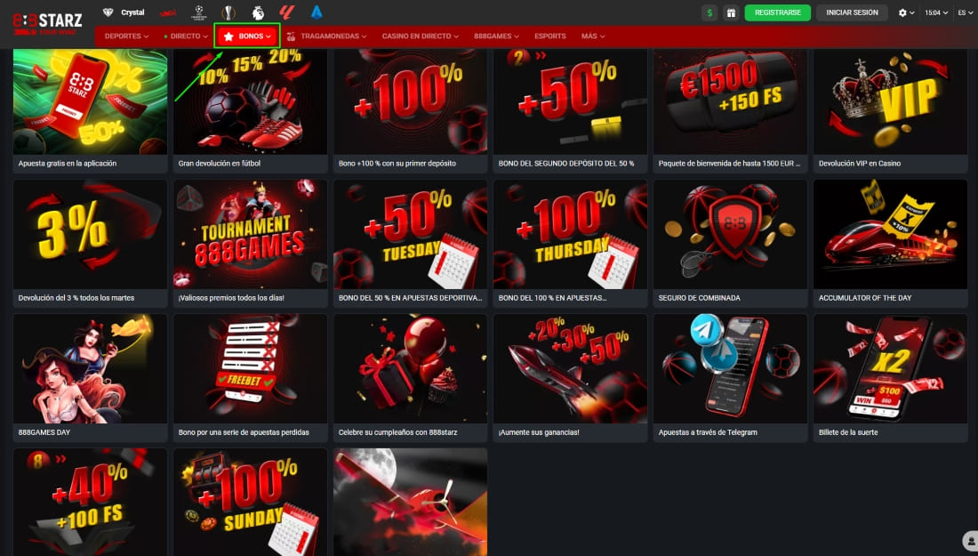 Galería de promociones activas en 888Starz con bonos, giros y torneos destacados